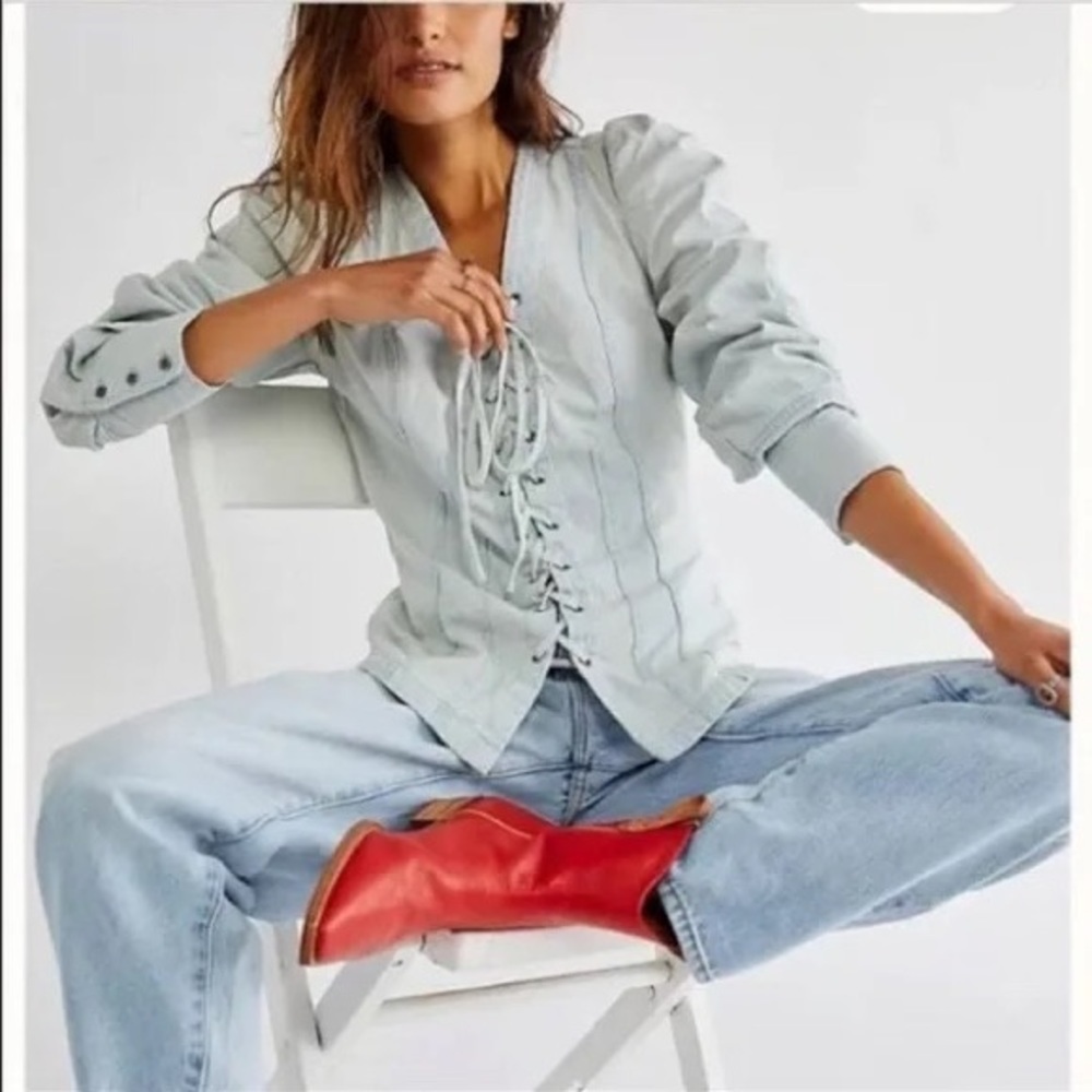 Free People Laced Up Denim Top sz XS and L